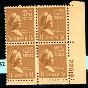 PKStamps - USA - 805 - MNH - Plate Block #25-432