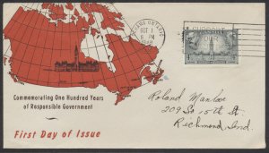 1948 #277 Responsible Govt FDC LithoArt Cachet Oshawa ONT Slogan