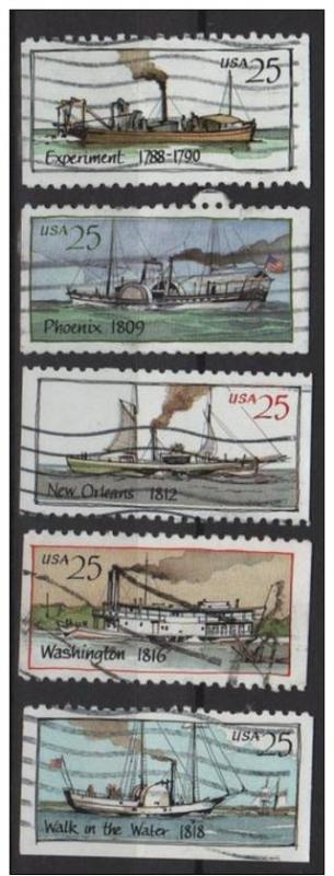 USA 1989 Scott 2405, 2405, 2407, 2408 & 2409 (5), Steamboats