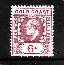 Gold Coast-Sc#54-unused hinged KEVII 6p vio & purple-1906-