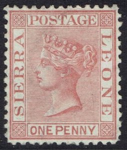 SIERRA LEONE 1872 QV 1D WMK CROWN CC UPRIGHT PERF 12.5 NO GUM