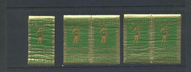 5 VINTAGE 1935 GALVESTON MARDI GRAS 'FROLIC' IN TEXAS  POSTER STAMPS  (L872)