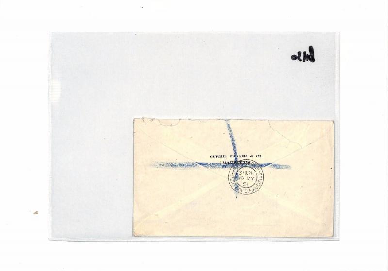 MAURITIUS Cover Port Louis GPO REGISTERED Air Mail London 1951 BH30