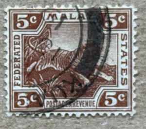 Malaya FMS 1932 5c dark brown, used. Scott 59, CV $0.25. SG 62