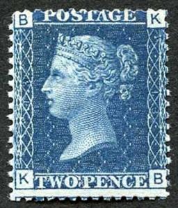 SG46 2d Blue (KB) Plate 13 Fine M/Mint Cat £375