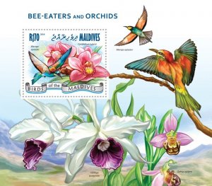 MALDIVES - 2014 - Bee-eaters and Orchids - Perf Souv Sheet - Mint Never Hinged