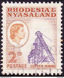 RHODESIA & NYASALAND 1959 QEII 2d Violet & Yellow-Brown SG20 FU