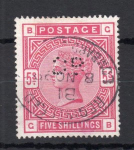 QUEEN VICTORIA 5/- USED WITH 'D B' PERFIN