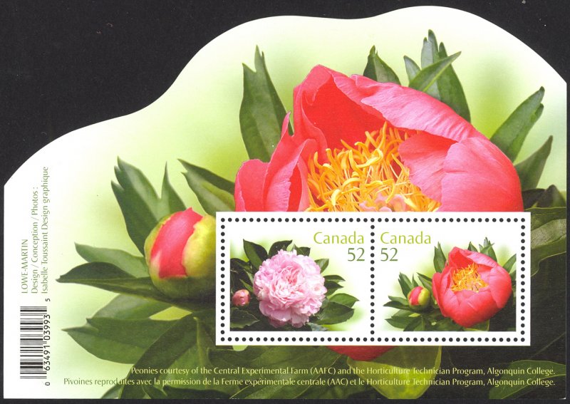 Canada Sc# 2260 MNH Souvenir Sheet 2008 52¢ Peonies