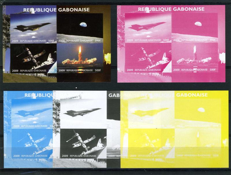 Gabon 2009 SPACE Nasa Ares Program (4) Progressive Color Proofs + oroginal