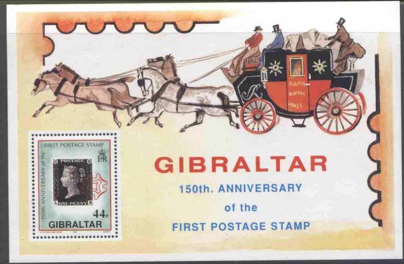 Gibraltar 573 MNH Stamp on Stamp, Royal Mail Coach, Horses