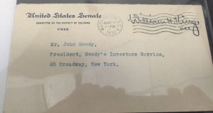 Stampless US Senate Cover, 1932, William H King, Free Cover, 1932 
