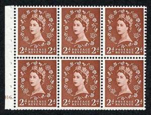 SB78 2d Edward Wmk Booklet Pane Cyl H6 Dot U/M