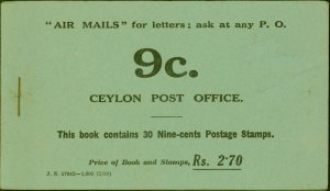 Ceylon 1935 2R.70 Booklet SGSB14a J.N 57642-1,000 (2-36) Containing 30 x 9c i... 