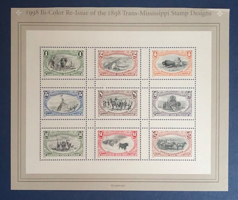 USA scott#3209 souvenir sheet Trans-Mississippi re-issue stamp 1898 MNH