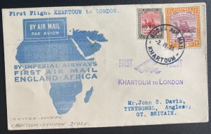 1931 Khartoum Sudan First Flight Airmail Cover FFC To London England Imperial Ai