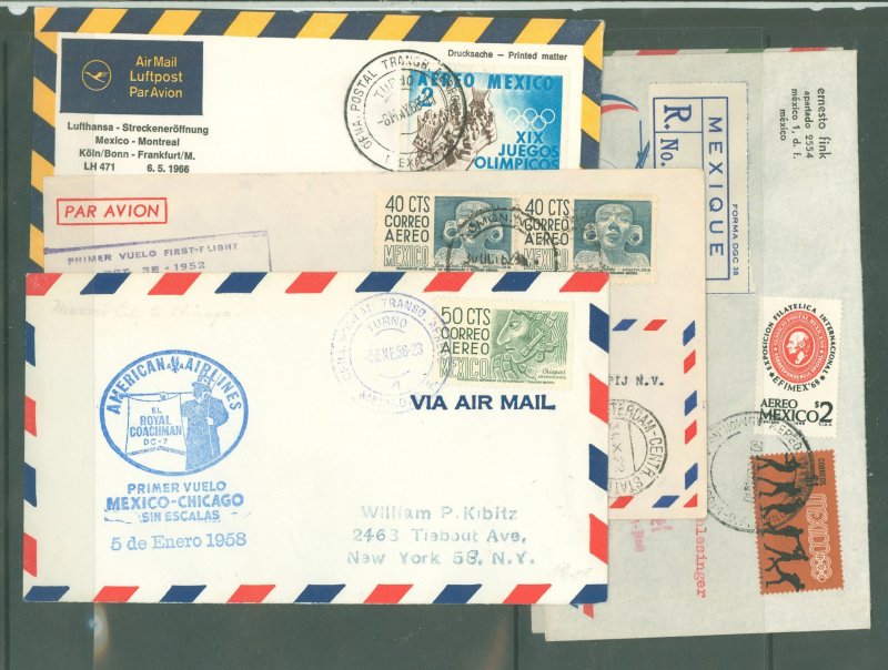 Mexico C192/C193/C311/C333- C334/C336:  2 airmails to Austria & Germany, 3 1st Flights to Amsterdam, New York & Bonn Germany