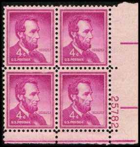 US #1036a LINCOLN MNH LR PLATE BLOCK #25782