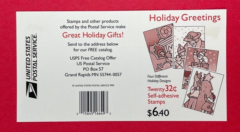 3113-3116a CHRISTMAS SCENES￼ Booklet Pane of 20 US 32¢ Stamps 1996 Flaw
