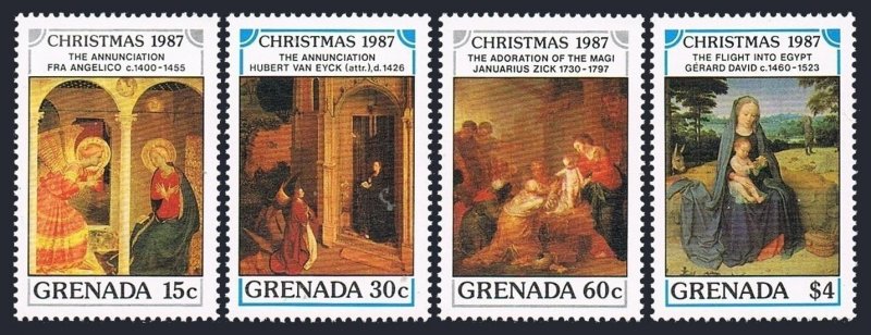 Grenada 1571-1574,1575, MNH. Michel 1712-1715,Bl.198. Christmas 1987. Paintings.