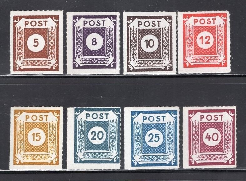 East Saxony 1945 Pirna Print Numerals 8 Values to 40pf Rouletted MNH Mi 42H-50H