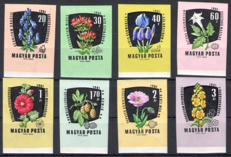 1961 Hungary - Flowers - Not Toothed - Michel No. 1799B/1806B - 8 Values - MNH**