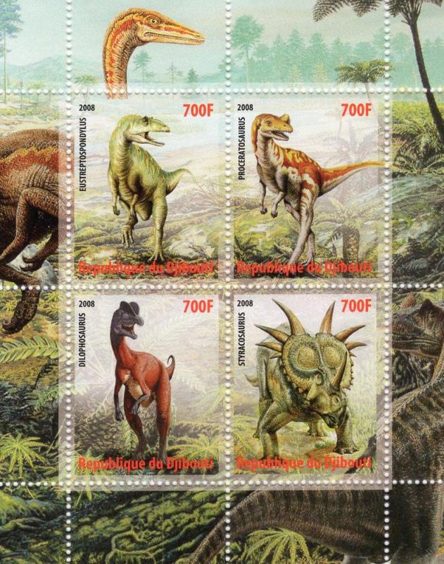 Djibouti Sheet/4 Dinosaurs Prehistoric #SVO129