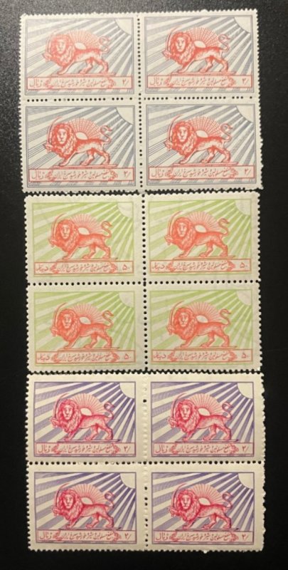 Iran 1950-67 Charity stamps,3 Blocks Of 4, 50D & 2 Different Coloured 2D, MNH,VF