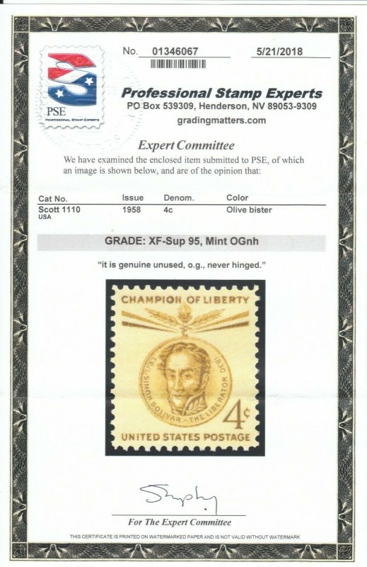 MOstamps - US #1110 Mint OG NH Grade 95 with PSE Cert - Lot # MO-1715 SMQ $25