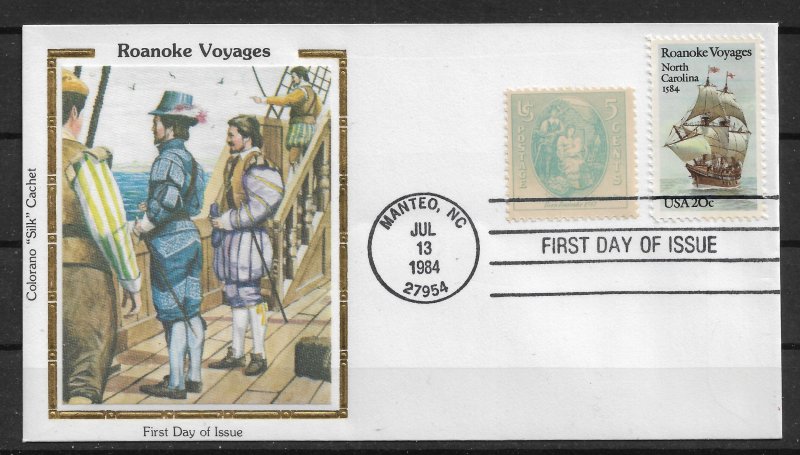 US 1984 Colorano Silk Cachet FDC, Roanoke Voyages ,VF-XF !! (RN-50)