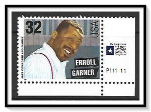 US #2992 Erroll Garner Plate # Single MNH