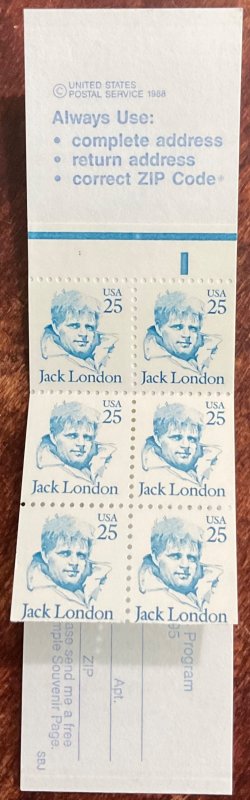 US #BK151 MNH Booklet of 6 P#1  Jack London SCV $3.30 L42