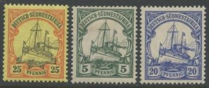 GERMAN SOUTHWEST AFRICA Sc#17, 27, 29 1901-11 3 Different Mint Hinged