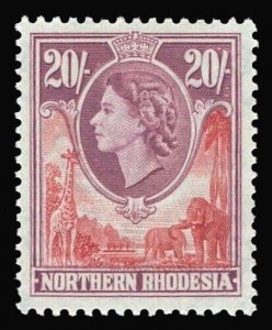 Northern Rhodesia 1953 QEII 20s rose-red & rose-purple MNH. SG 74. Sc 74.