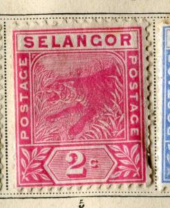 MALAYA SELANGOR;   1891 early classic Tiger issue Mint hinged 2c. value