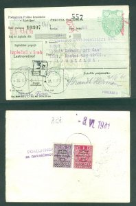 Slovenia. 1941. Post Money Order. Italian Occupation, 2 Italian Revenue Seal.