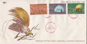 Indonesia # 597-599, Map, Parachutist, Bird of Paradise, First Day Cover