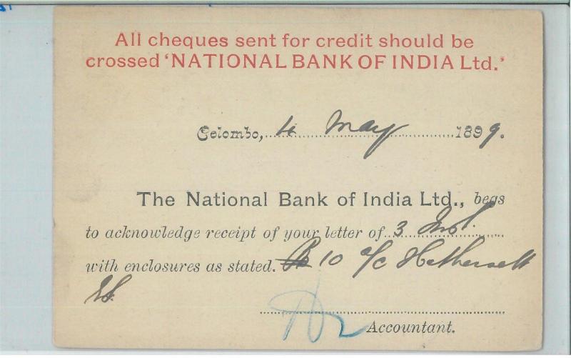 22526  - POSTAL HISTORY : CEYLON - POSTAL STATIONERY CARD - 1899