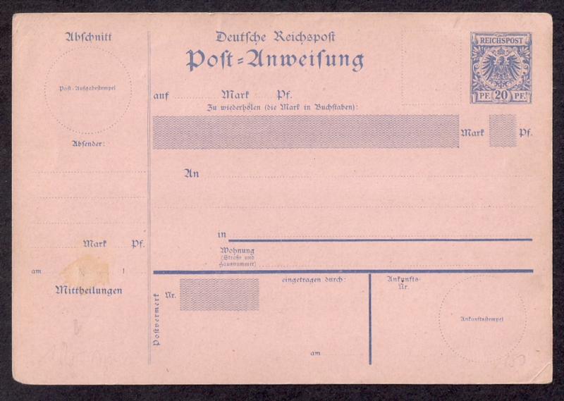 Germany: 1890s vintage postal form Postal Money Order