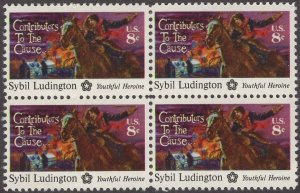 1975 Sybil Ludington Block Of 4 8c Postage Stamps, Sc# 1559, MNH, OG