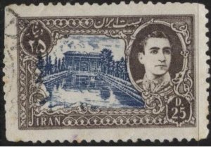 Iran 918 (used, rough edges) 25d Mohammad Reza Shah, views, black brn & dp blue