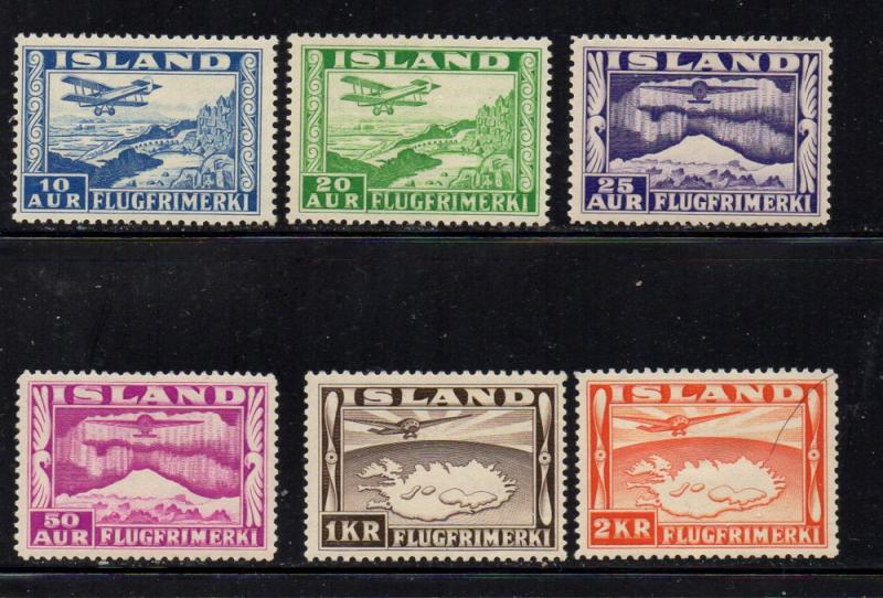 Iceland  1934 Airplane & Map airmail stamp set mint