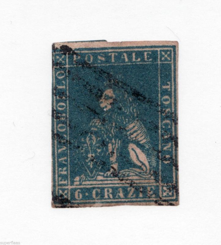 SUPERFLEAS Tuscany Lion Θ used Fine 3+ margins, watermarked paper Cv$375
