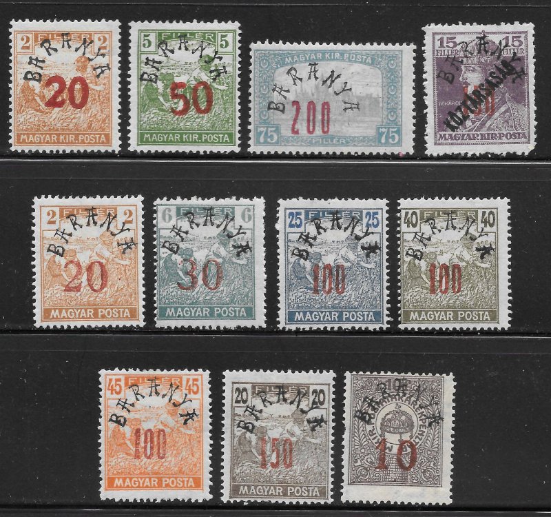 Hungary Scott 8N1-2,8N4-7,8N9-13 Unused HOG - 1919 2nd Baranya Issue O/Ps