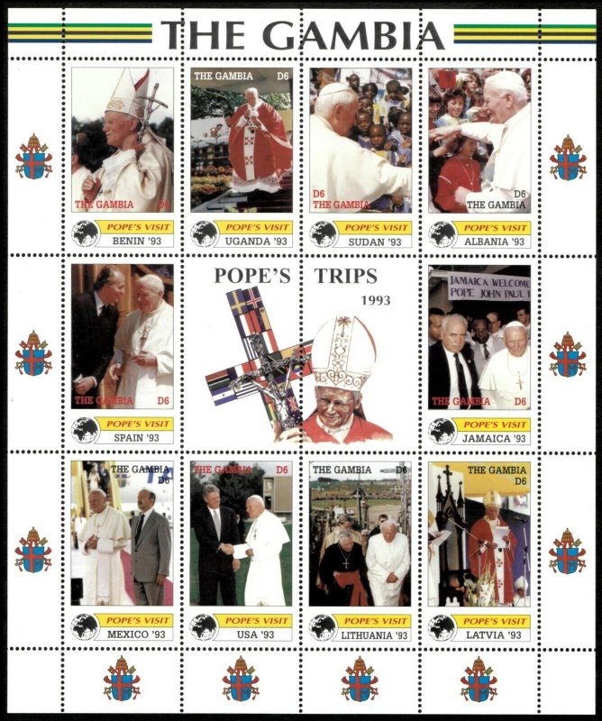 Gambia 2000 - Pope's Visits, Benin, Spain, USA - Sheet of 10v - Scott 2224 - MNH