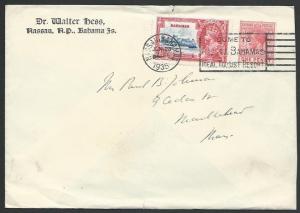 BAHAMAS 1935 cover to USA, Jubilee 1½d + GV 1d.............................53074