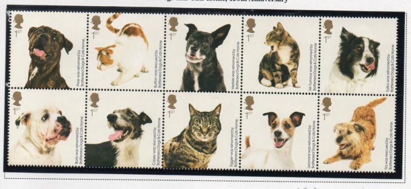 Great Britain Sc 2766a 2010 Dogs & Cats stamp block of 10 mint NH