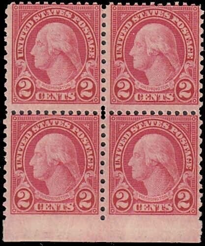 United States 1923 2¢ Washington Mint Block With Imperforate Bottom Margin