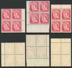 New Zealand SG730 8d Carmine Different Shades in U/M Blocks