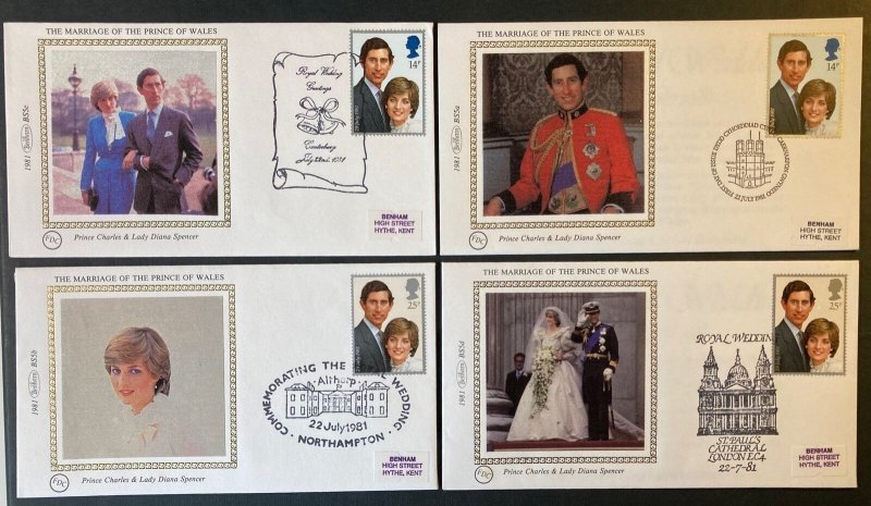 GB 1981 FDC Benham Royal Wedding Charles Princess Diana set of 4 women 